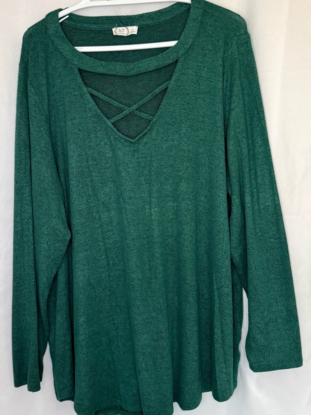 Crisscross V-Neck Long-Sleeve Top by 24/7 - Forest Green